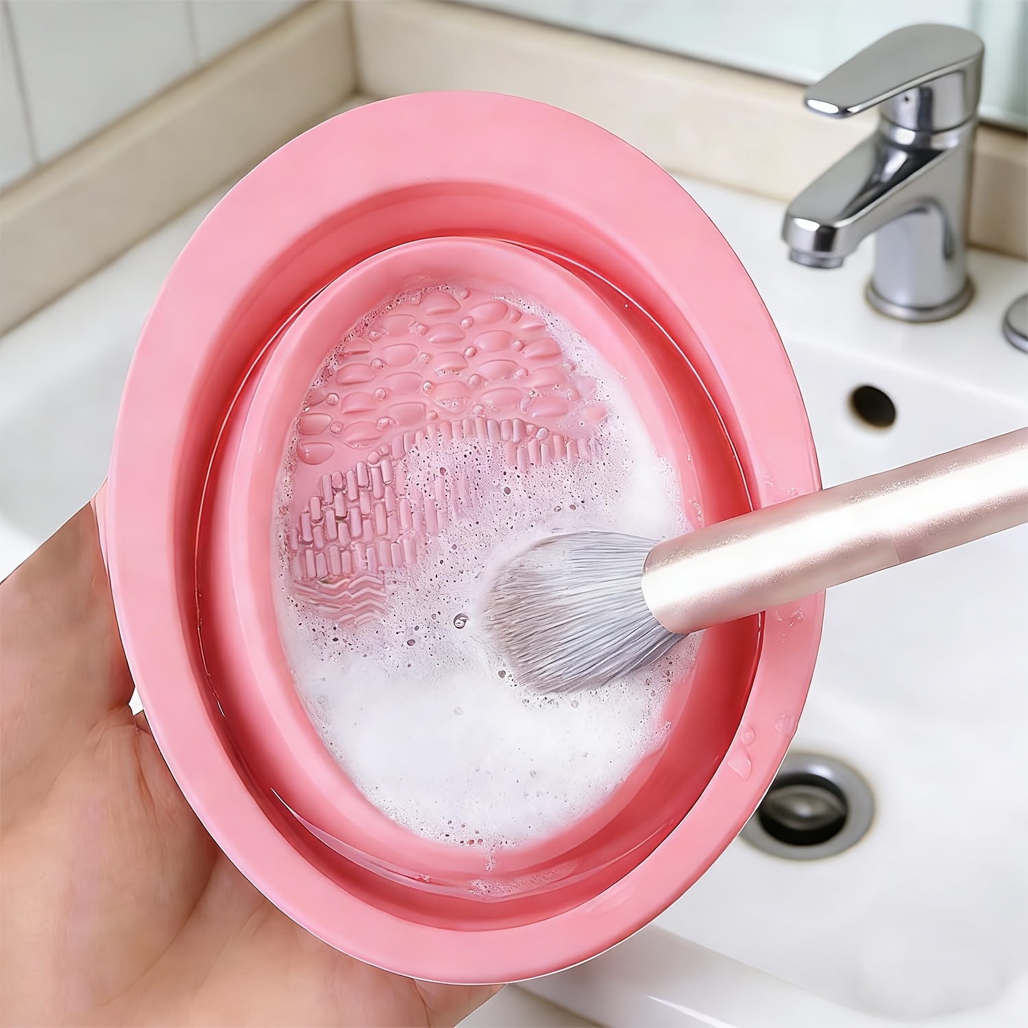 Cosmetic Sponge - Katlanabilir Silikon Makyaj Fırçası Temizleme Kabı,